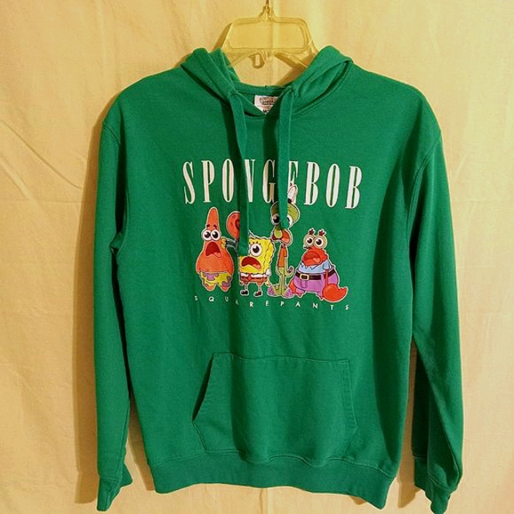 Viacom Int. Green Spongebob Squarepants Long Sleeve Hooded Sweatshirt Sz Med 7-9